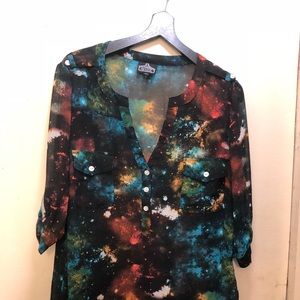 Angie galaxy sheer 3/4 sleeve top